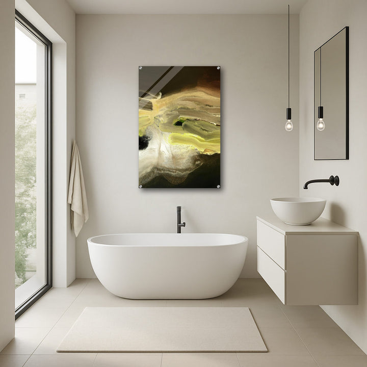 Badezimmer mit modernem Acryl-Kunstwerk an der Wand – elegante Wandkunst für stilvolle Raumgestaltung, Baddekoration, zeitgenössische Wandkunst, Acrylbild für elegante Innendekoration