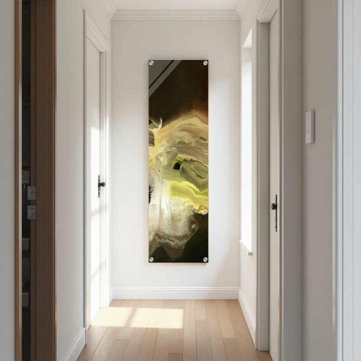 Schmaler Flur mit modernem Acryl-Kunstwerk an der Wand – elegante Wandkunst für stilvolle Raumgestaltung, Flurdekoration, zeitgenössische Wandkunst, Acrylbild für elegante Innendekoration