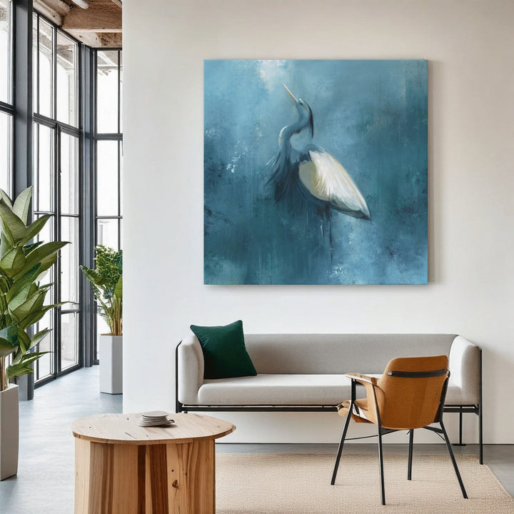 Canvas Fine Art Wandkunst Kranich, Blau Nuancen - Leinwand