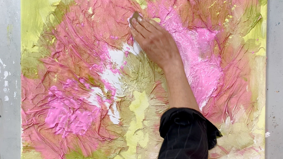 Abstrakt malen mit Acryl: Frühlings-Struktur aus Krepppapier-Resten