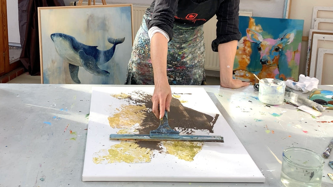 Intuitives Acrylbild in Gold und Grün