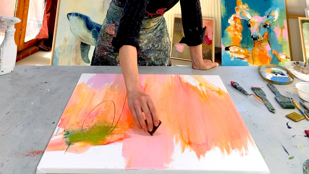 Intuitives Malen mit Kreide auf Leinwand Künstlerstreich