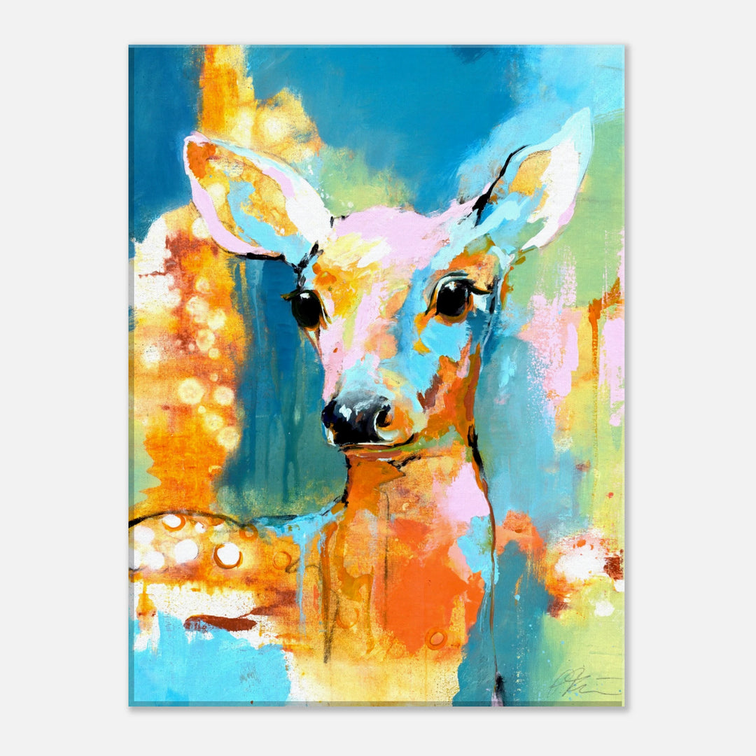 Leuchtendes Reh – Moderner Canvas Print in Sand, Gelb, Türkis & Beige