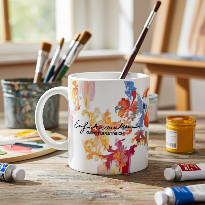 Einfach machen mit Flamingo bunt und lebendig, Kuenstlerstreich, Weiße Keramiktasse
