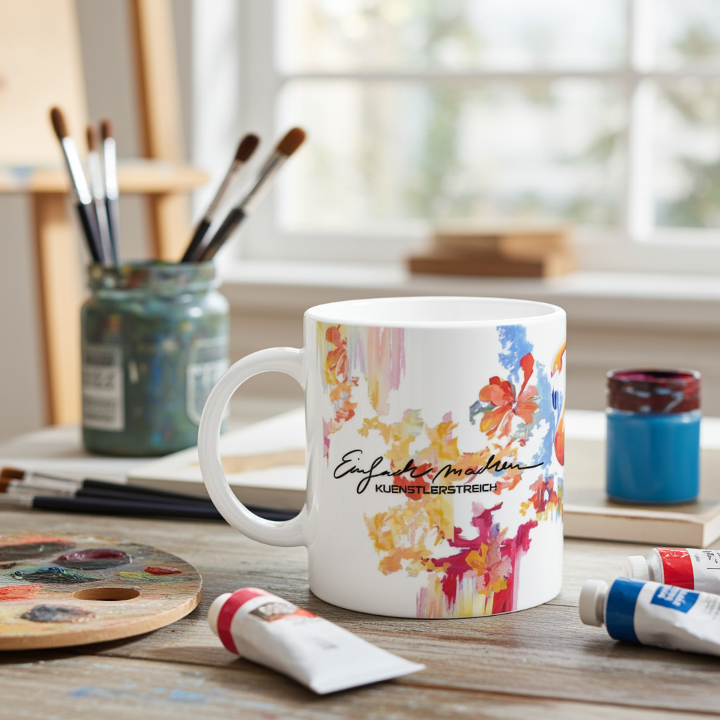 Einfach machen mit Flamingo bunt und lebendig, Kuenstlerstreich, Weiße Keramiktasse