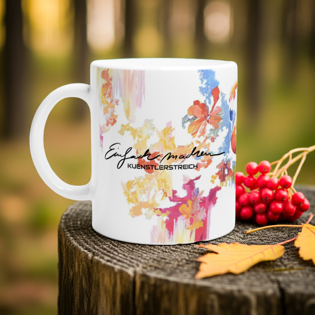 Einfach machen mit Flamingo bunt und lebendig, Kuenstlerstreich, Weiße Keramiktasse