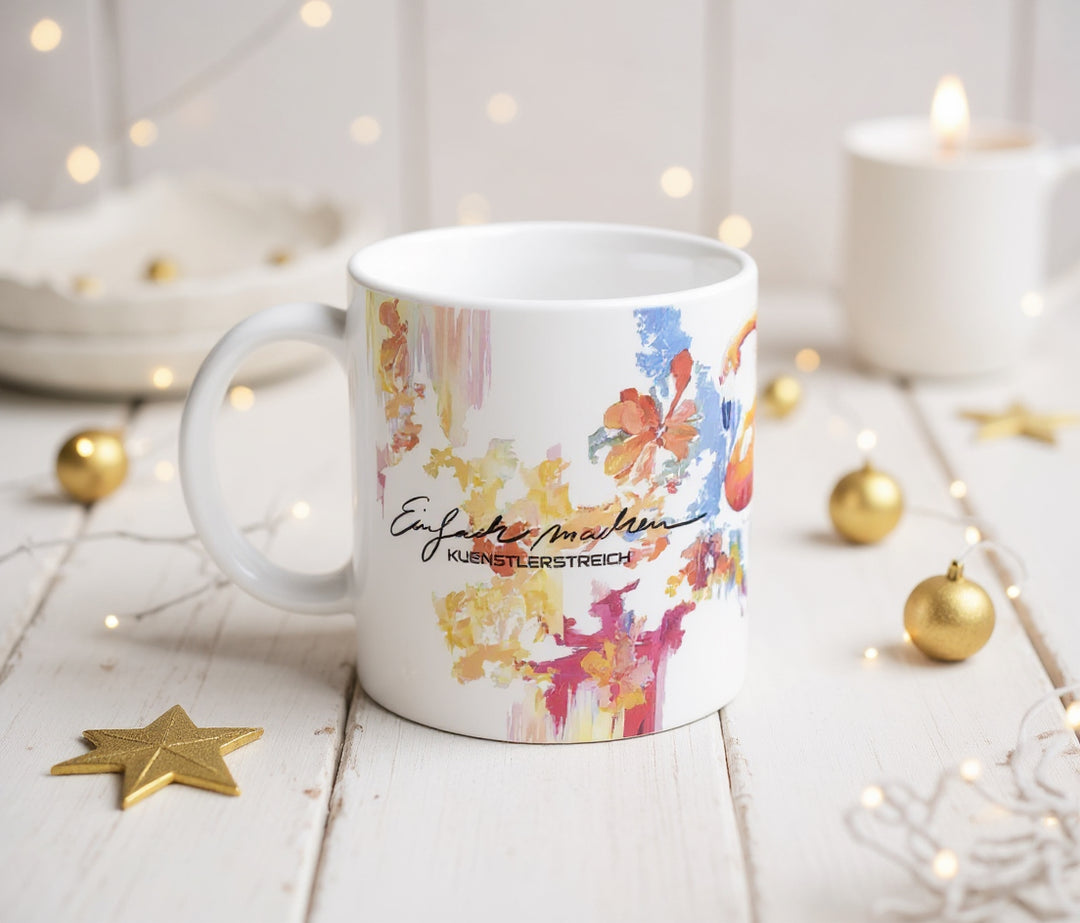 Einfach machen mit Flamingo bunt und lebendig, Kuenstlerstreich, Weiße Keramiktasse