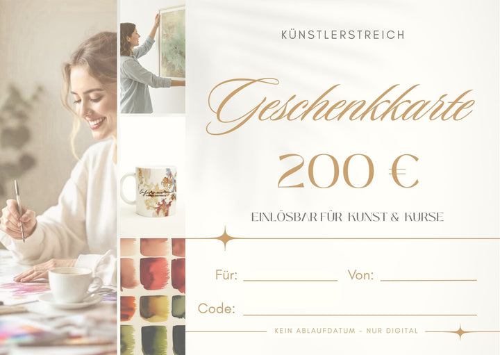 Digitaler Geschenkgutschein für Kunst &amp; Onlinekurse – Künstlerstreich