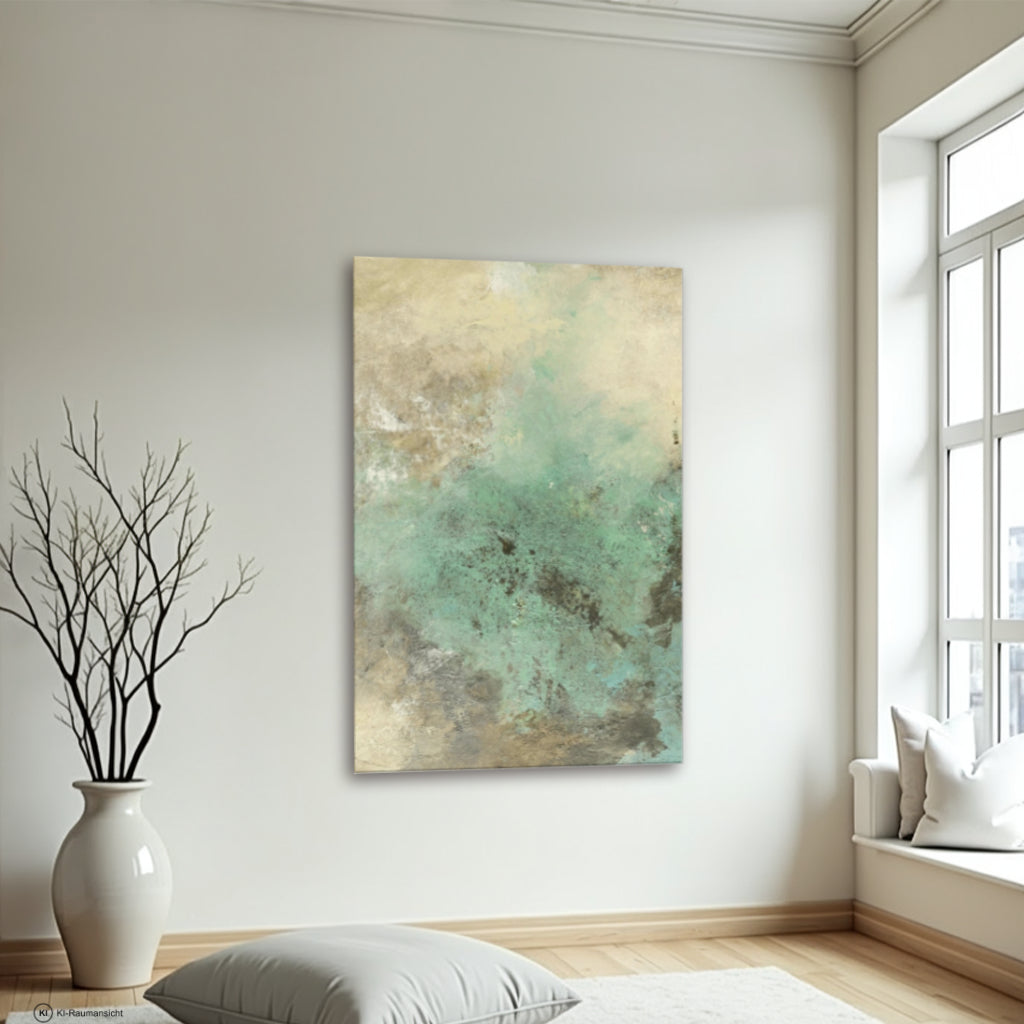 Moderner Leinwanddruck – Harmonisches Design in Sand, Gelb, Türkis und Beige Original Kuenstlerstreich