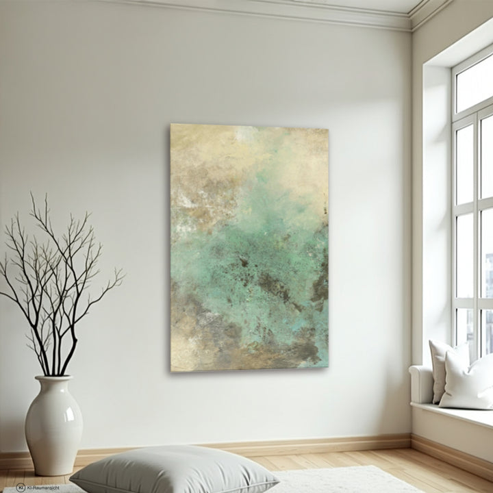 Moderner Leinwanddruck – Harmonisches Design in Sand, Gelb, Türkis und Beige Original Kuenstlerstreich